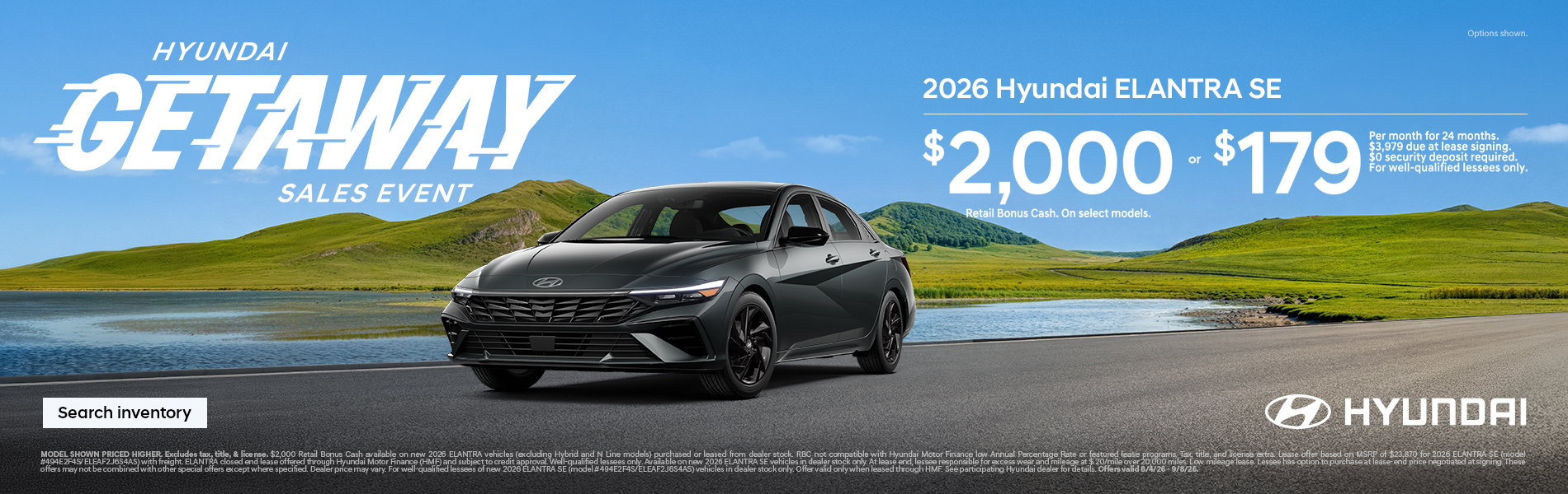 Elantra $2,000 Bonus Cash or $179/24/$3,979 Lease