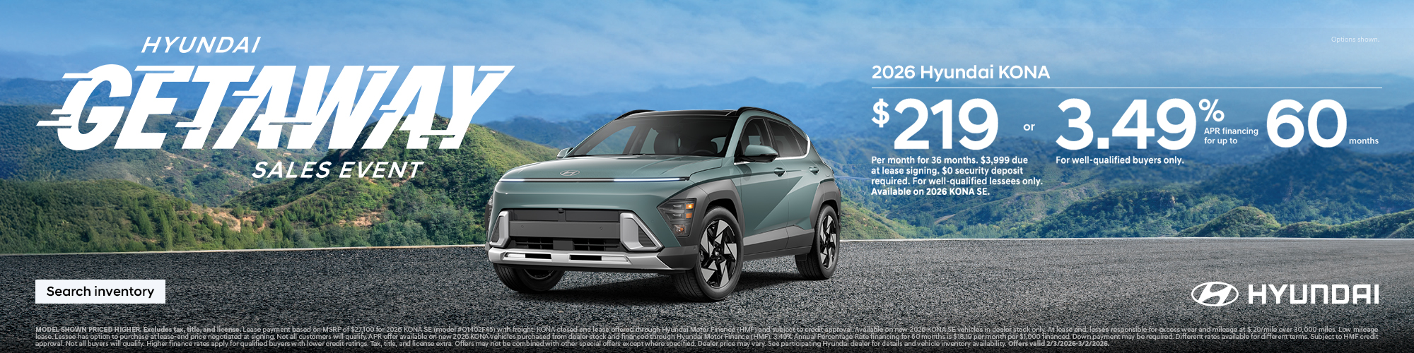 2026 Hyundai Kona Mountain APR or Lease Offer