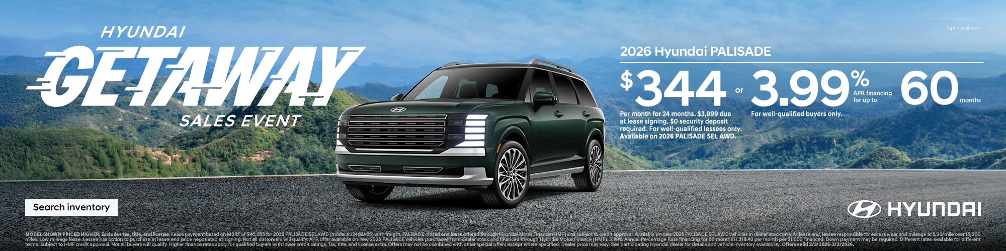 2026 Hyundai Palisade Mountain APR or Lease Offer