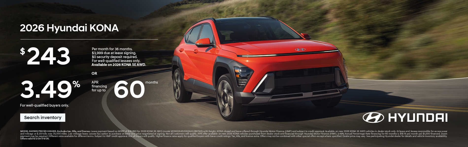 2026 Hyundai Kona  APR or Lease Offer