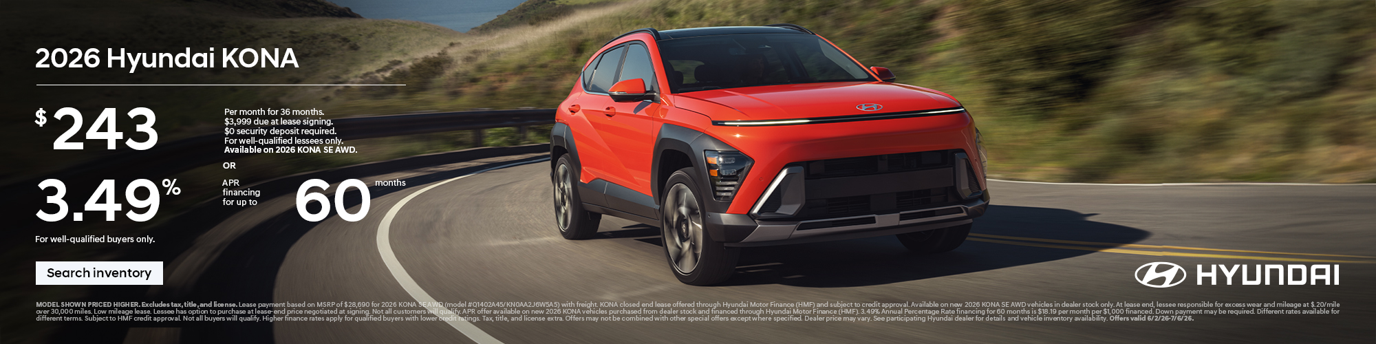 2026 Hyundai Kona APR or Lease Offer