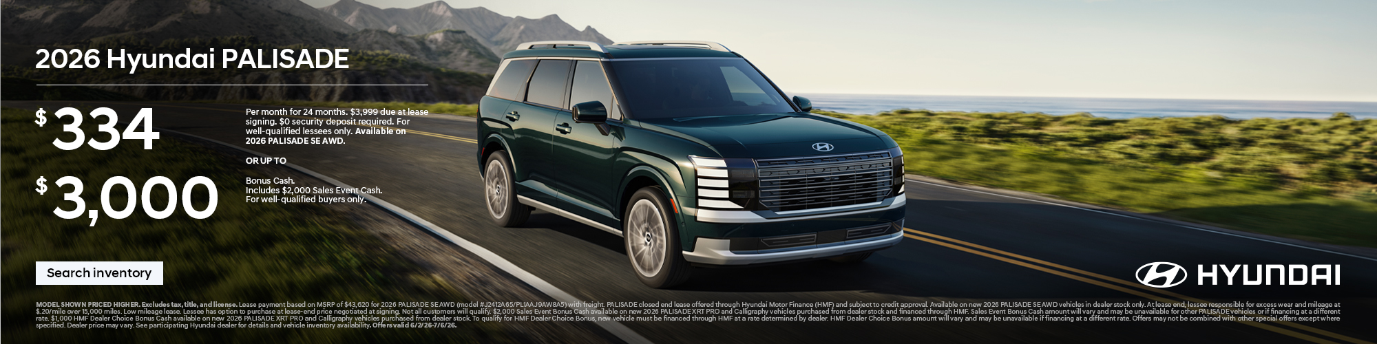 2026 Hyundai Palisade Lease or Bonus Cash Offer