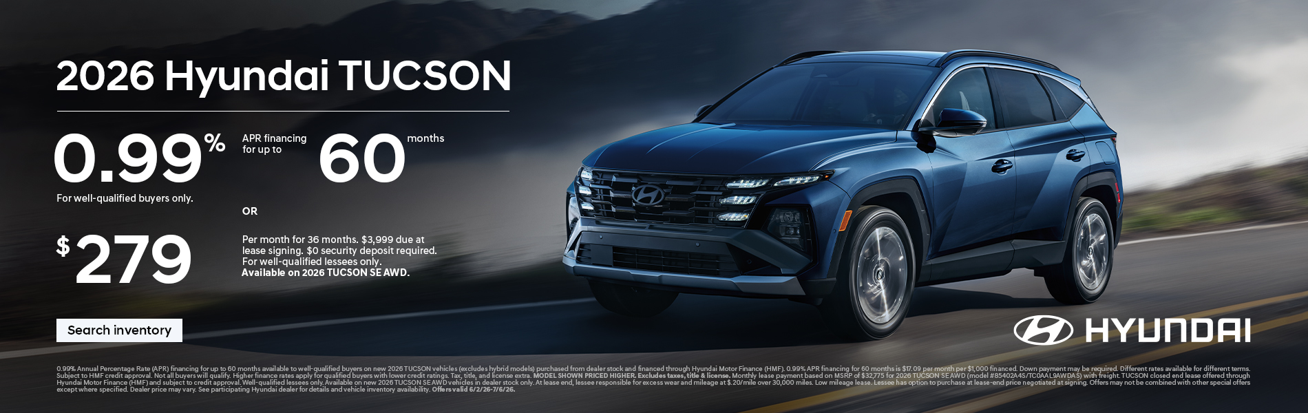 2026 Hyundai Tucson  APR or Lease Offer