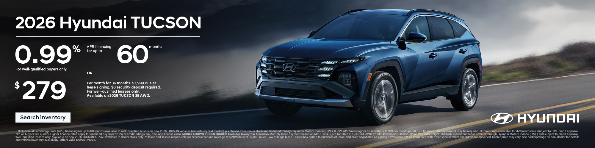 2026 Hyundai Tucson APR or Lease Offer