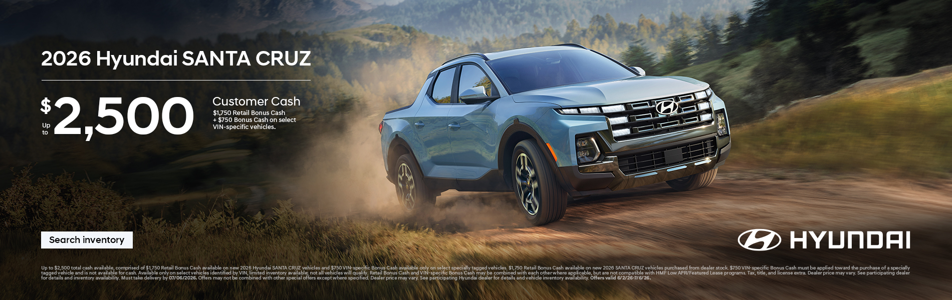 2026 Hyundai Santa Cruz  Customer Cash Offer
