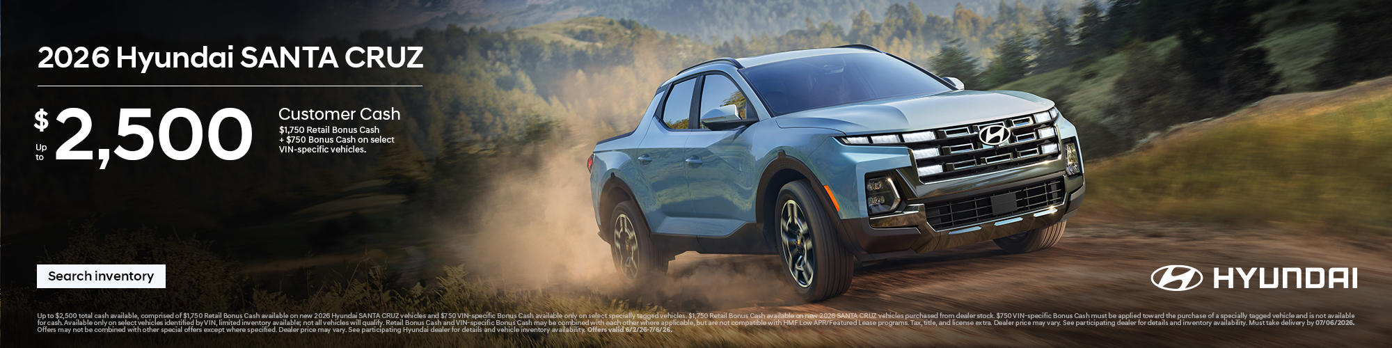 2026 Hyundai Santa Cruz Customer Cash Offer