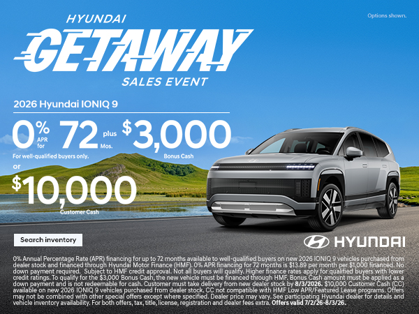 2026 Hyundai IONIQ 9 APR and Bonus Cash or Customer Cash Offer