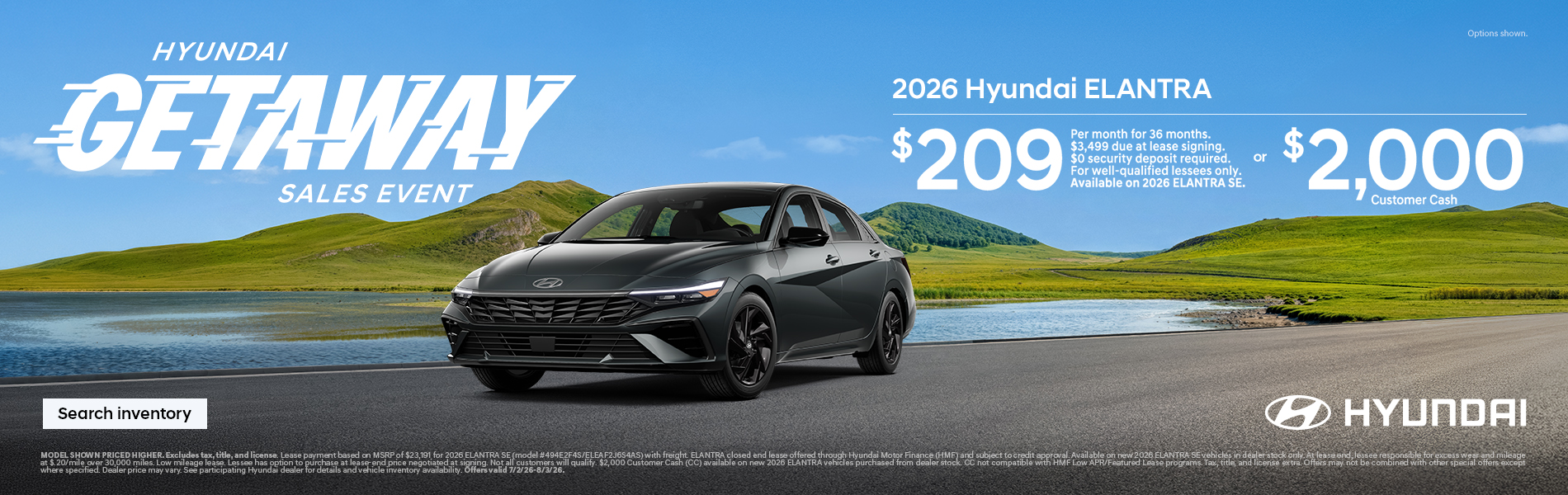 2026 Hyundai Elantra  Lease or Customer Cash Offer