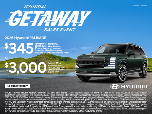 2026 Hyundai Palisade Lease or Bonus Cash Offer