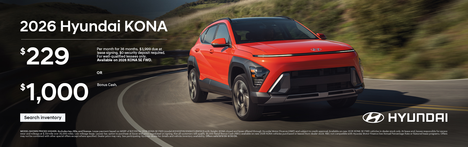 $229/36/$3,999 Lease or $1,000 Bonus Cash
