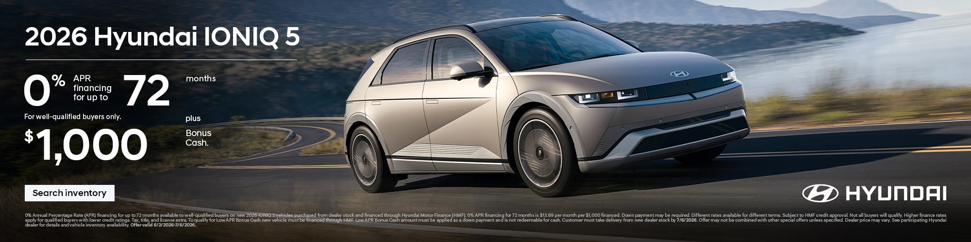 2026 Hyundai IONIQ 5 APR and Bonus Cash Offer