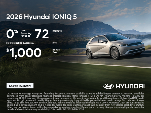 2026 Hyundai IONIQ 5 APR and Bonus Cash Offer
