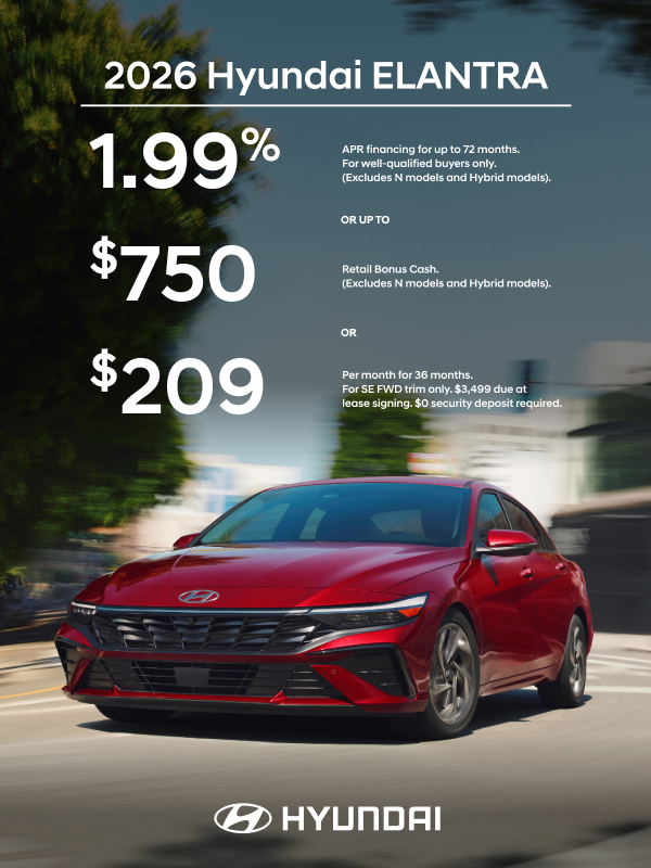 2026 Hyundai Elantra  APR or Lease or Bonus Cash Offer