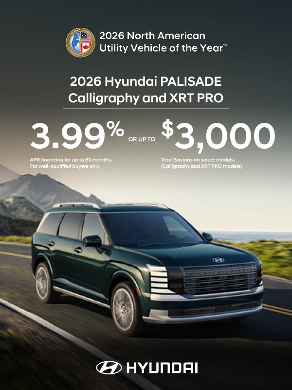 2026 Hyundai Palisade Calligraphy, XRT Pro APR or Bonus Cash Offer