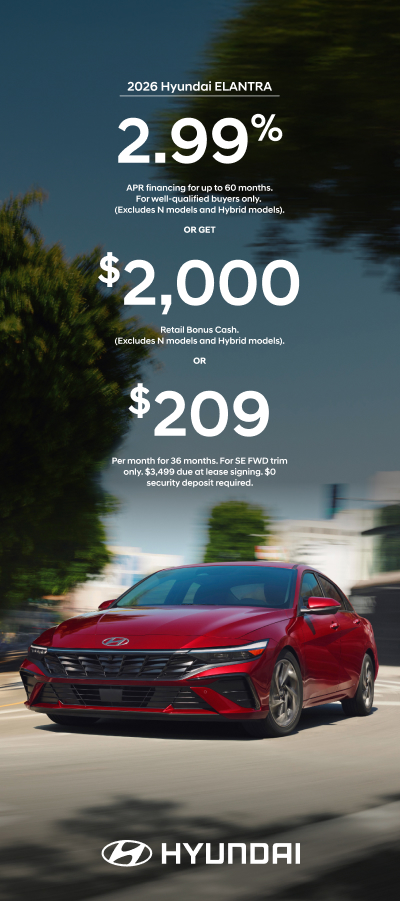 2026 Hyundai Elantra  APR or Lease or Bonus Cash Offer