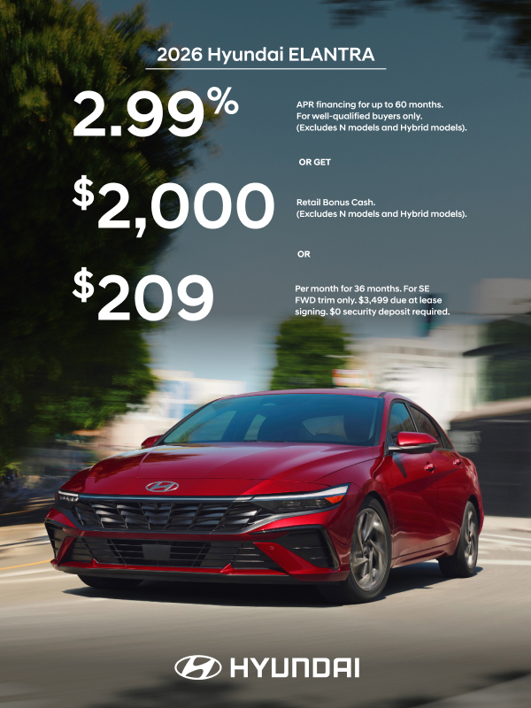 2026 Hyundai Elantra  APR or Lease or Bonus Cash Offer