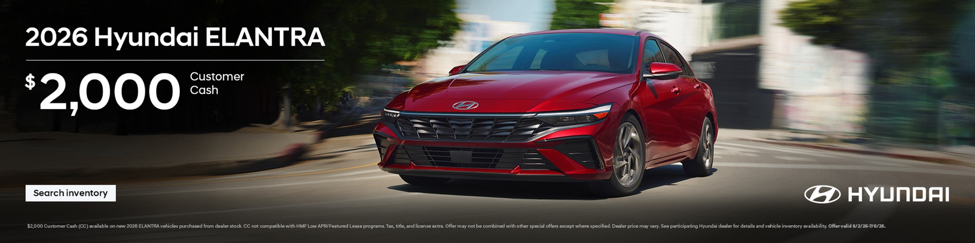 2026 Hyundai Elantra Customer Cash Offer