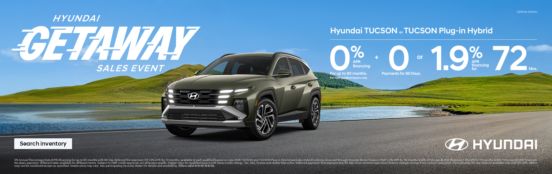 Tucson, Tucson Plug-In Hybrid 0% APR for 60 mos. + 0 Payments for 90 Days or 1.9% APR for 72 mos.